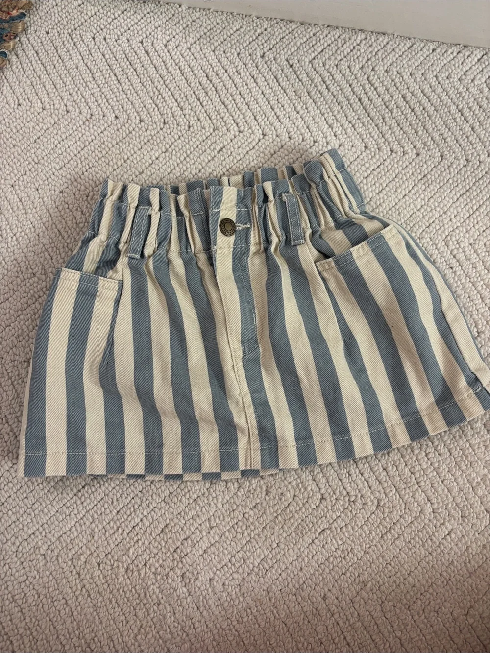 Striped Blue and Cream Girls' Elastic-Waist Skirt